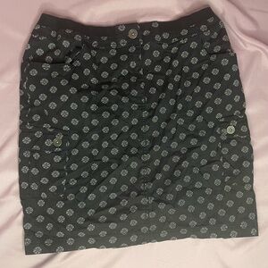 Chicos Womens Skirt Size 1 Black Geometric Elastic Waist Pockets Back Slit